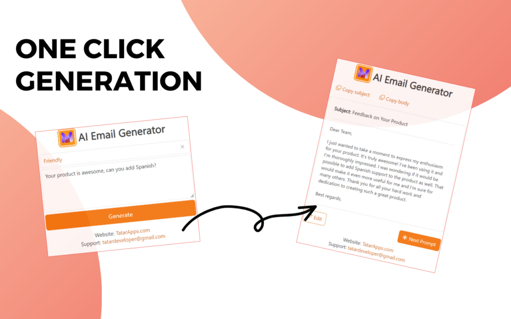 AI Email Generator in popup action